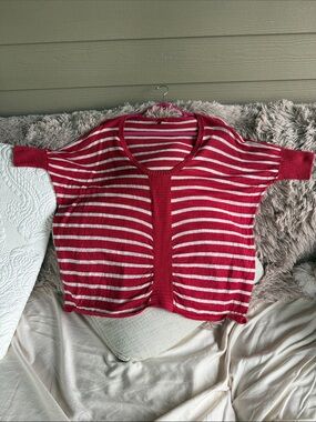5/48 Red and White Striped Knit Tunic Top